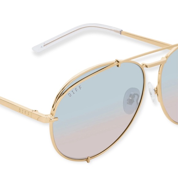 DIFF Koko Sunglasses Gold Frame Blue Lavender Mirror Lens Oversized Aviators - Picture 3 of 8